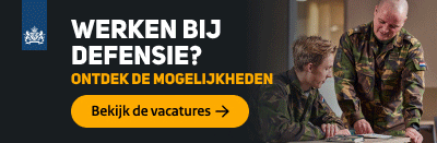 Militair worden bij Defensie? Ontdek de mogelijkheden. Bekijk de vacatures. De banner linkt naar de pagina Bestuursstaf op werkenbijdefensie.nl.